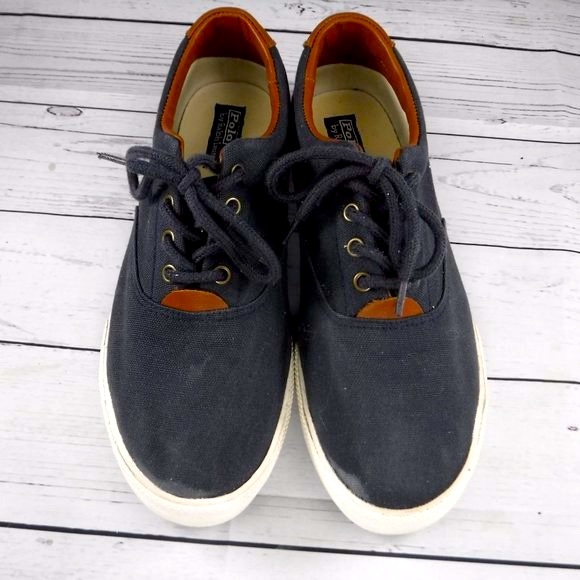 Polo by ralph lauren navy & tan sneaker mens 6 1/2 - Picture 3 of 12